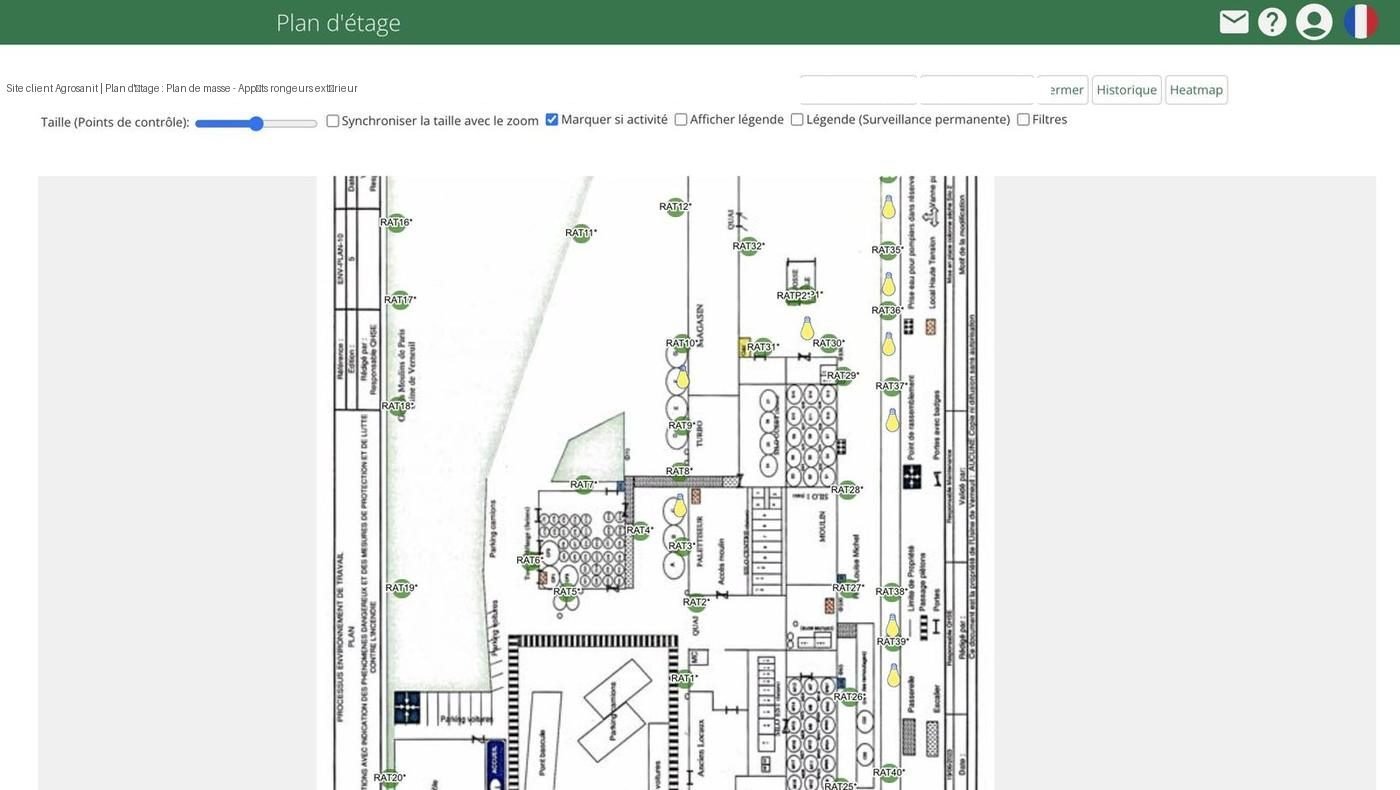 Plan d'étage interactif avec dispositifs géolocalisés dans Digipest
