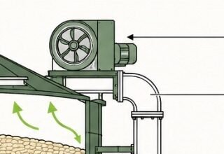 Détail du ventilateur de recyclage en partie haute d'une cellule, extrait du schéma technique