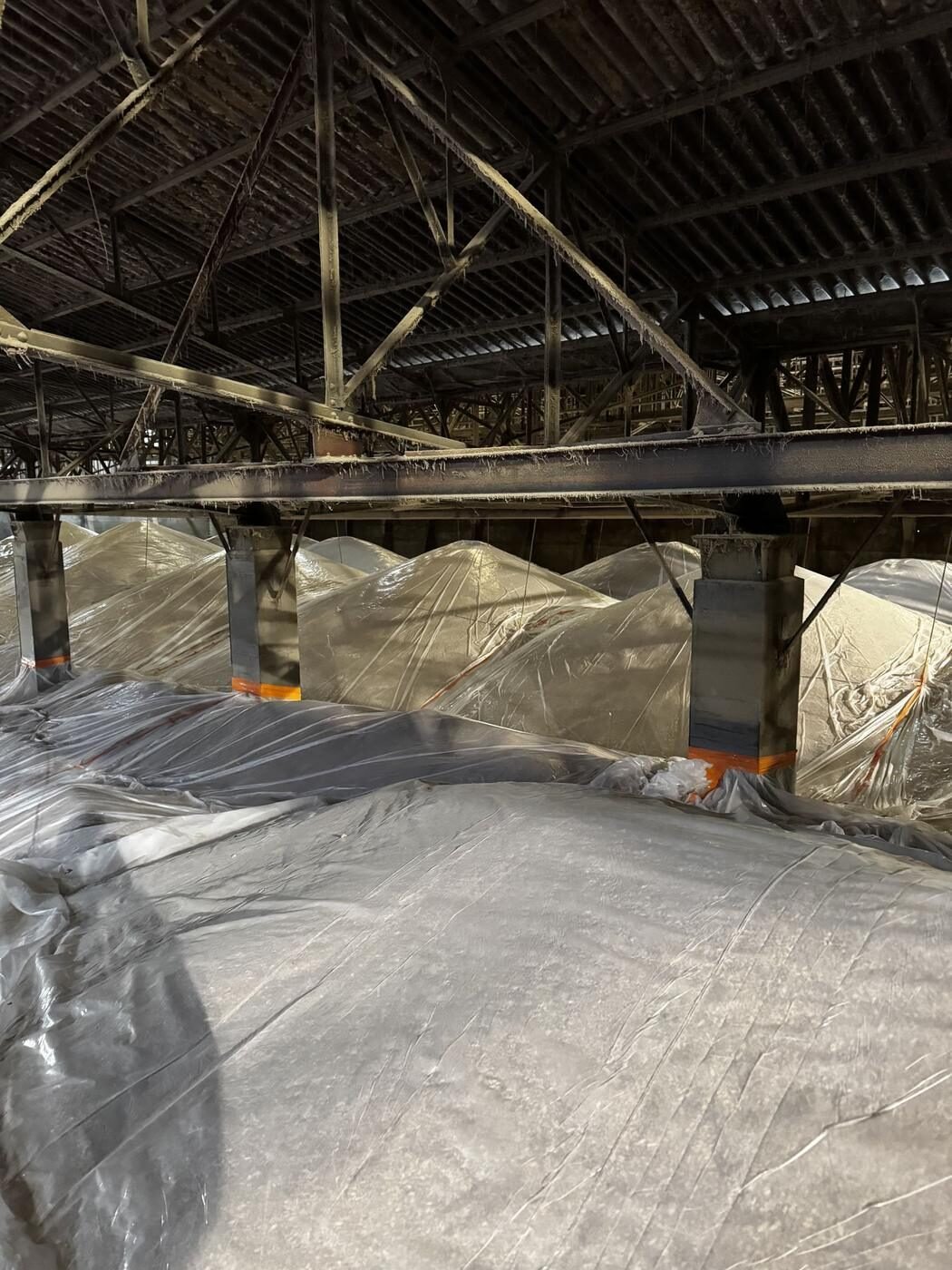 Bâchage d'une toiture de cellule avant fumigation PH3